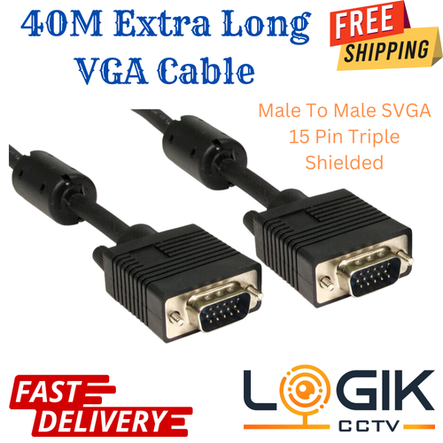 Extra Long VGA Cable 40M Male To Male SVGA 15 Pin Triple Shielded With
