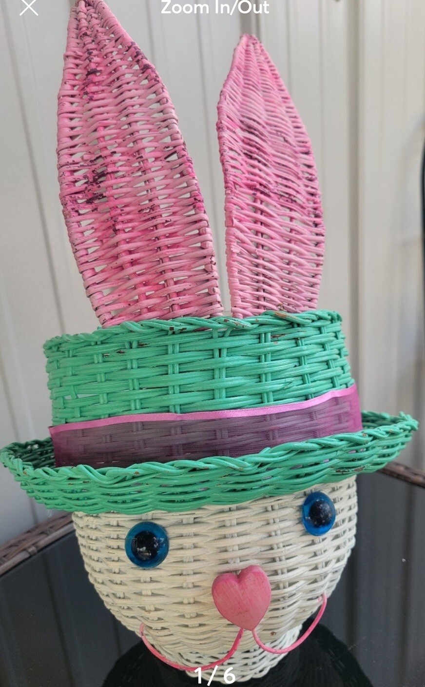 Wicker basket Planter Easter Bunny Rabbit Head w/liner