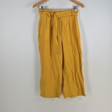 Mango womens dress pants size US 2 aus 6 yellow cropped wide leg belt 063747