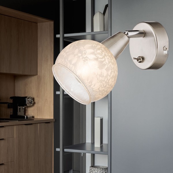 Spotleuchte Wandlampe Wandleuchte Spot Beweglich Metall Glas Nickel Matt H 15 Cm-image