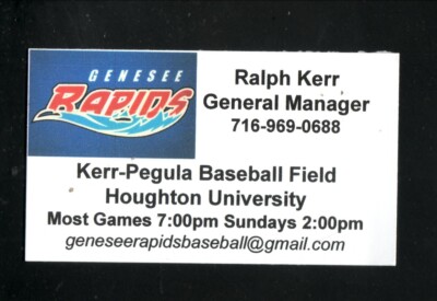 Genesse Rapids--Minor League Baseball Business Card--Genesee, New York