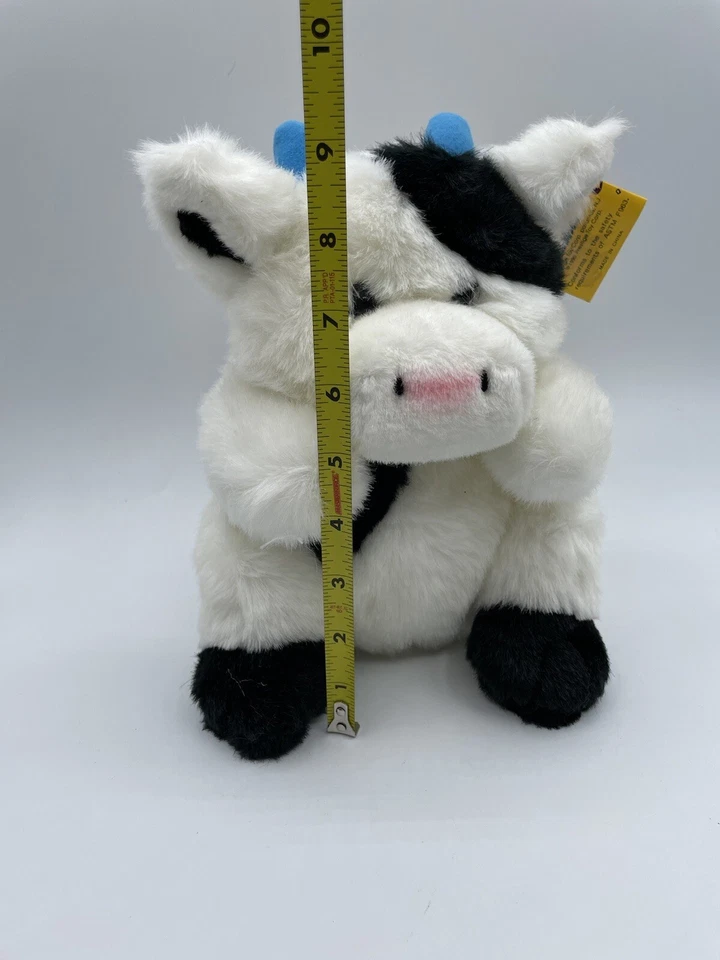 Etiquetas de peluche de vaca Prestige Toy Corp 1990 Moo Moos nuevo sonido cuernos azules sentados Foto 2 de 4