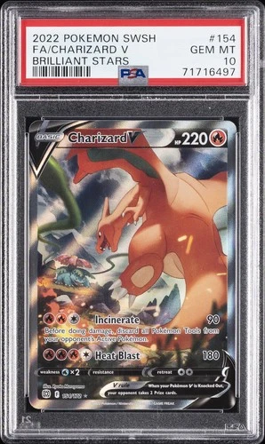 2022 POKEMON SWORD & SHIELD BRILLIANT STARS #154 FULL ART/CHARIZARD V PSA 10