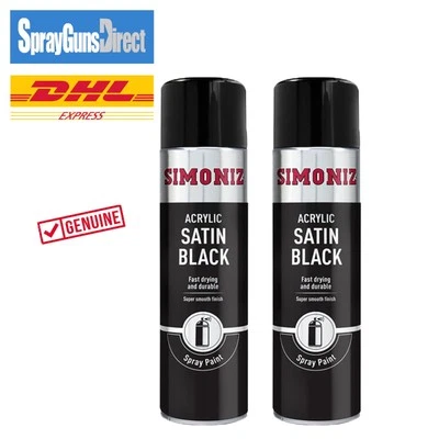 Simoniz Satin Black Spray Paint Acrylic Car Aerosol Fast Drying Smooth 500ml X 2