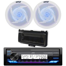 Marine Bluetooth Radio, 2x 5.25" 180W Blue Flashing LED Speakers, Cover White 