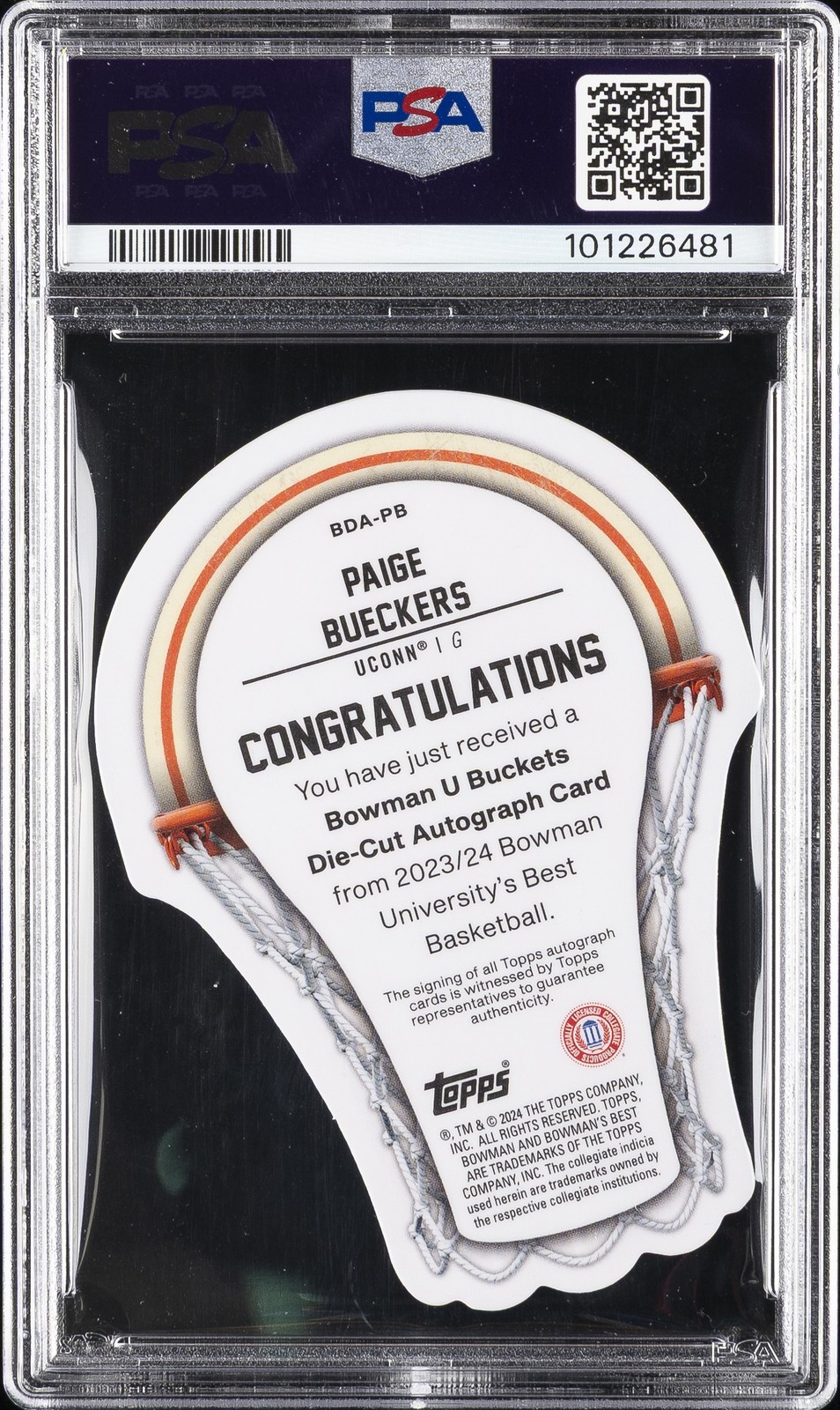 BOWMAN UNIVERSITY BEST BOWMAN U BUCKETS DIE-CUT AUTO PAIGE BUECKERS 5/75 PSA 9 view 2