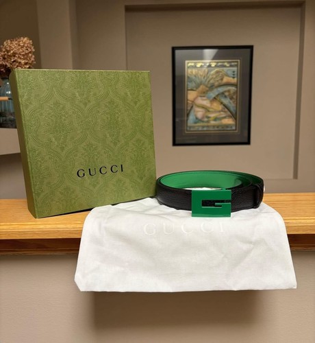 Gucci Green/Black G Icon Buckle Leather Belt - New - Authentic - MSRP: $600