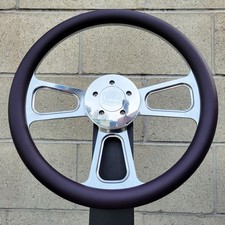 16 Inch Chrome Semi Truck Steering Wheel With Dark Purple Vinyl Grip - 5 Hole