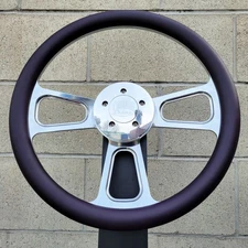 16 Inch Chrome Semi Truck Steering Wheel with Dark Purple Vinyl Grip - 5 Hole