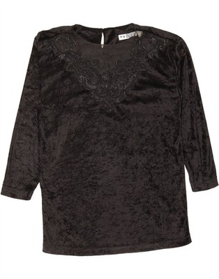 TOGETHER Damen Samt 3/4 Arm Bluse Top UK 10/12 Medium schwarz Samt CQ20