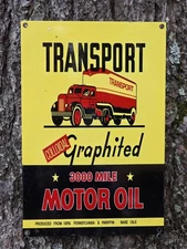 VINTAGE TRANSPORT OIL CO.  PORCELAIN ENAMEL GAS PUMP SIGN PURE PENN 12" X 8".