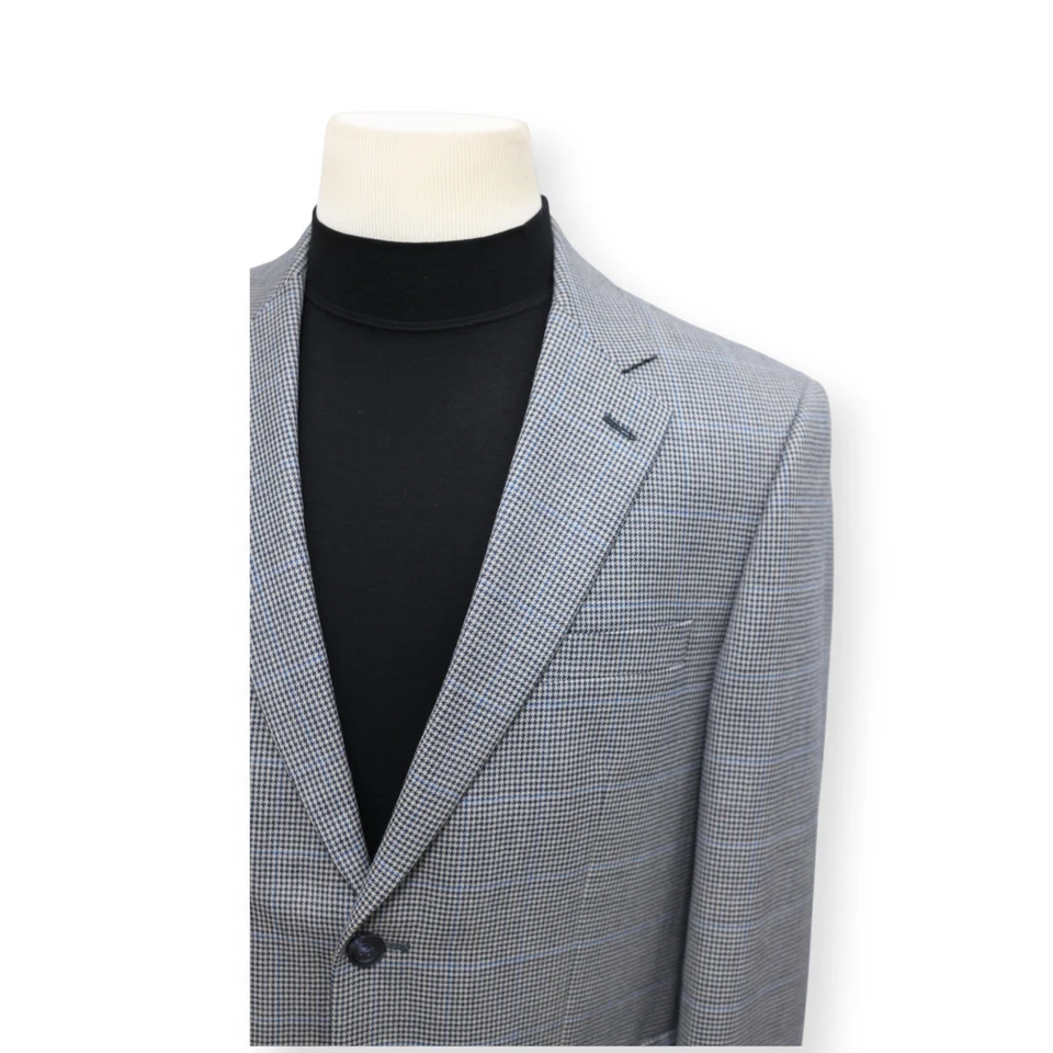 ANDREW FEZZA Hombre Gris Azul PATA DE GALLO Lana Abrigo Deportivo Traje Chaqueta Blazer 40 S Foto 3 de 4