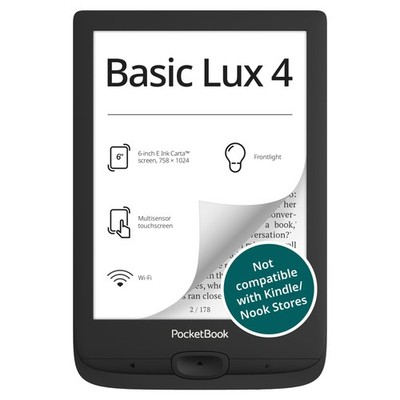 PocketBook Basic Lux 4 E-Book Reader - 6 Glare-Free HD E-Ink Display - Frontl...