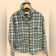 American Eagle Plaid Shacket Jacket XS Green Blue Button Front Wool Blend NWT