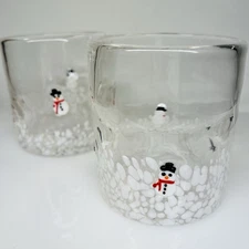 Anthropologie Dupe Christmas Whiskey Glasses Snowman Cocktail Barware Set of 2