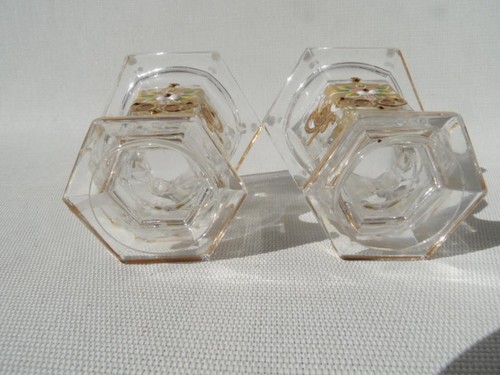 Vintage Italian Murano Art Glass Hand painted floral gold candlesticks & vase - Picture 11 of 12