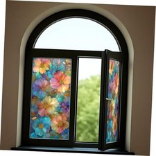 Frosted Floral Window Film, Decorative Static Cling 17.51x39.37 inches Flowers