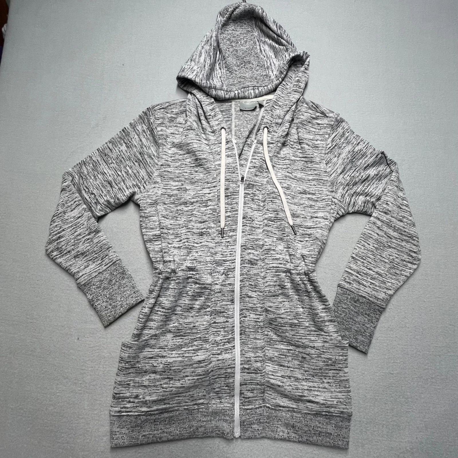 Athleta Women's Gray Marled Full Zip Hoodie Jacket Drawstring Waist Size M