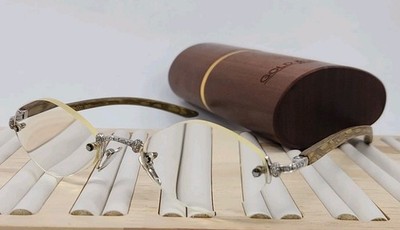 Gold & Wood 18K 750 Diamond Rimless Eyeglasses Frames Wood Case France