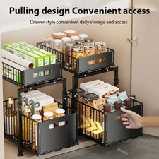 2 Tier Pull Out Cabinet Organizer Under Sink Sliding Storage Rack