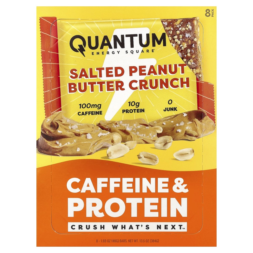 Caffeine & Protein Bar, Salted Peanut Butter Crunch, 8 Bars, 1.69 oz (48 g) Each
