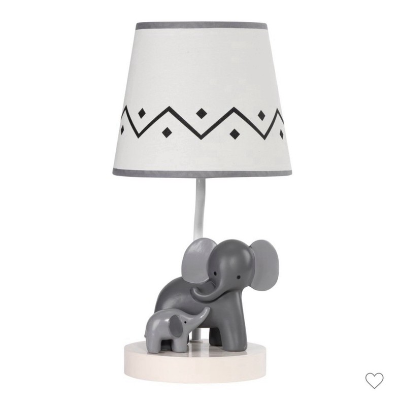 Lambs & Ivy Me & Mama Elephant Nursery Lamp Gray White Playroom Decor Kids Room