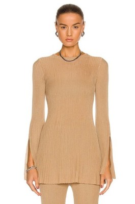 Cult Gaia Kasia Knit Ribbed Top Tunic Sand Beige Long Sleeve Size S XS