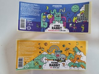 Two Hungarian beer labels by Monyo Cyber Rabbit and Flying Rabbit