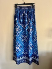 Johnny Was Linen High Double Slit Floral Skir...