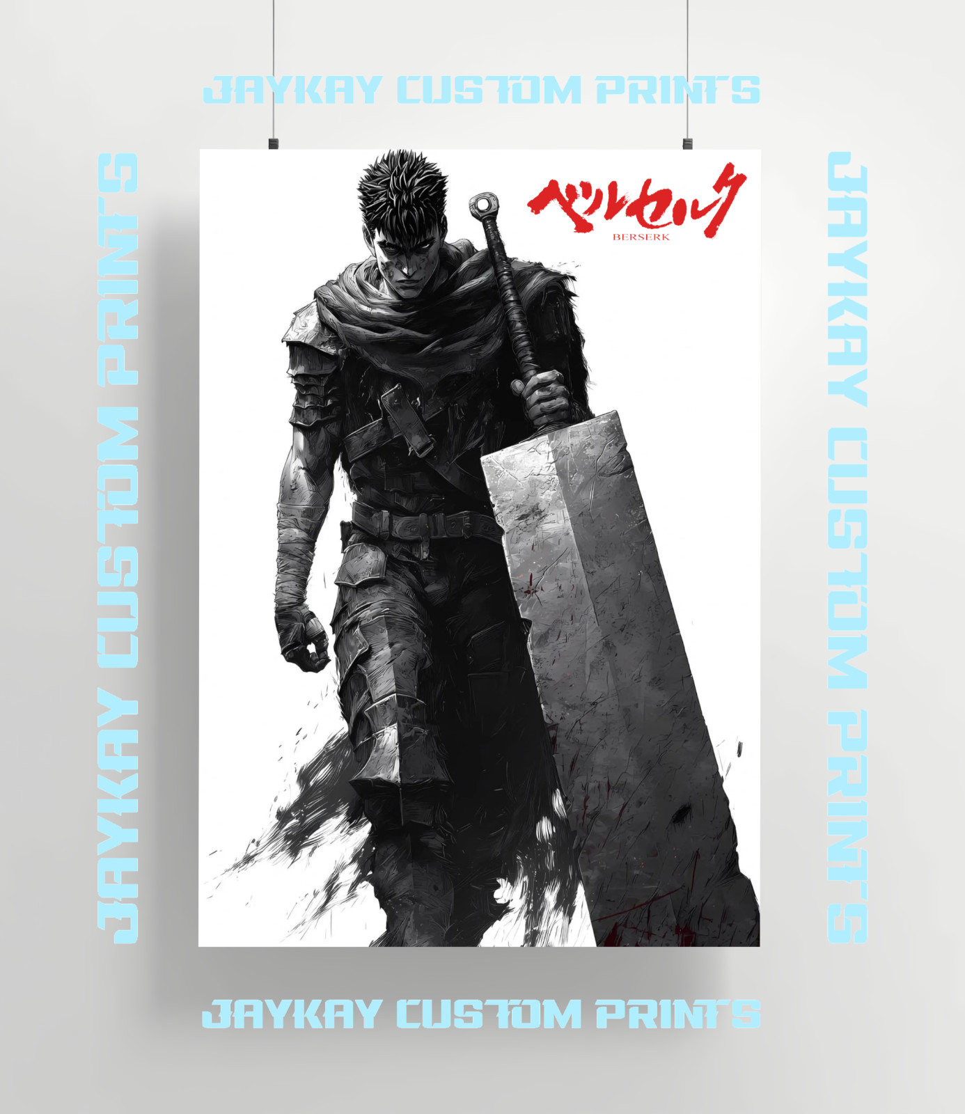 Impresión de póster de arte de pared manga anime Berserk Guts - sin marco