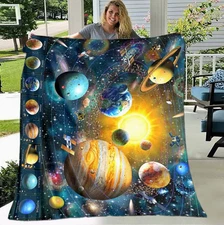 Cosmic Planet Print Flannel Throw Blanket - Soft, Warm & Cozy Flannel Blanket