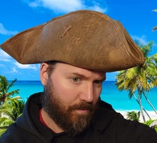 Tricorn Pirate Hat brown sturdy firm sharkskin polyester great condition