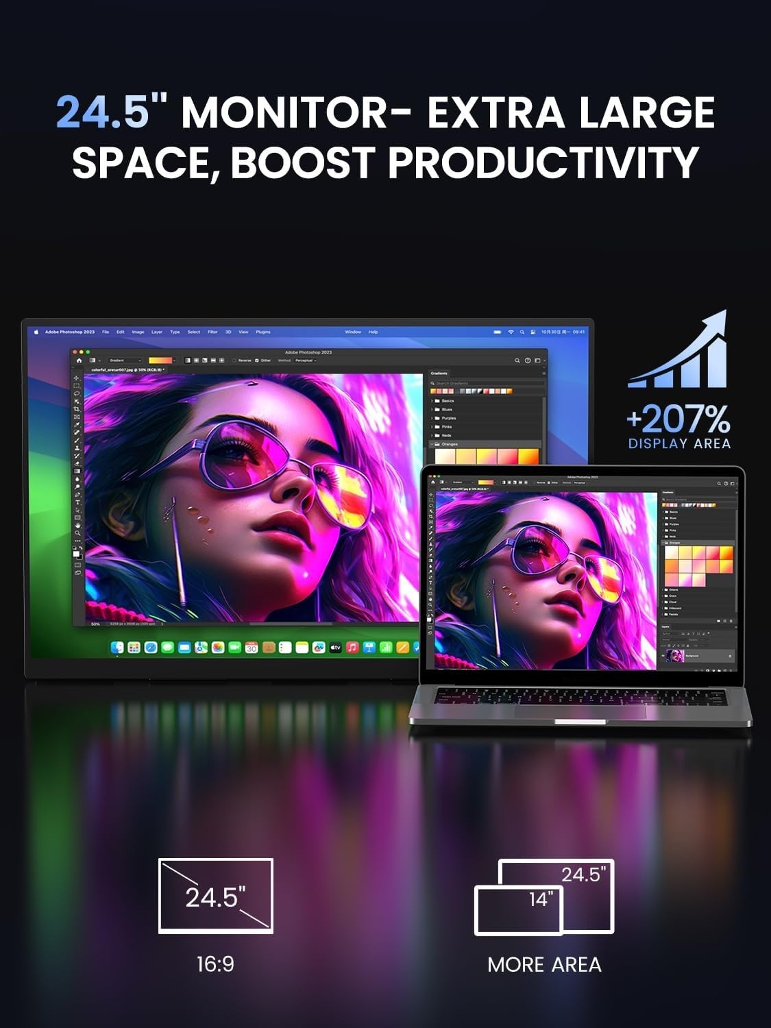 UPERFECT 24.5” Portable 2K Large Gaming Monitor Built-in 180° Adjustable Base