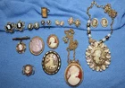 Vintage Lot of 14 Costume Cameo Jewelry Necklaces Brooches Earrings Ring