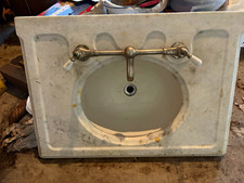 Vintage White Glossy Ceramic Wall-Mount Bathroom Basin Sink w/ Faucet, 3-Hole