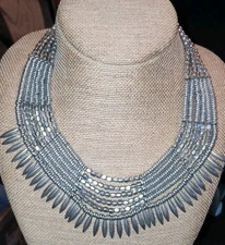 Zad Silvertone Tribal Statement Bib Collar Necklace Chunky Boho Ethnic Runway