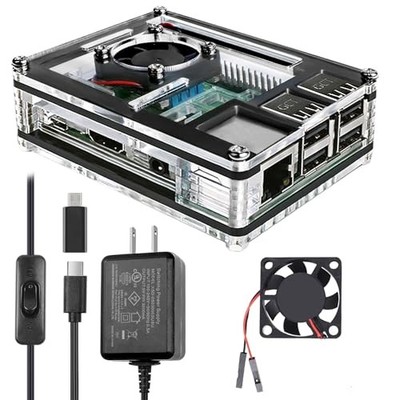 Miuzei Case Raspberry Pi 3 Fan Ing 3B Heat-sinks 5V 3A Power Supply Compatible