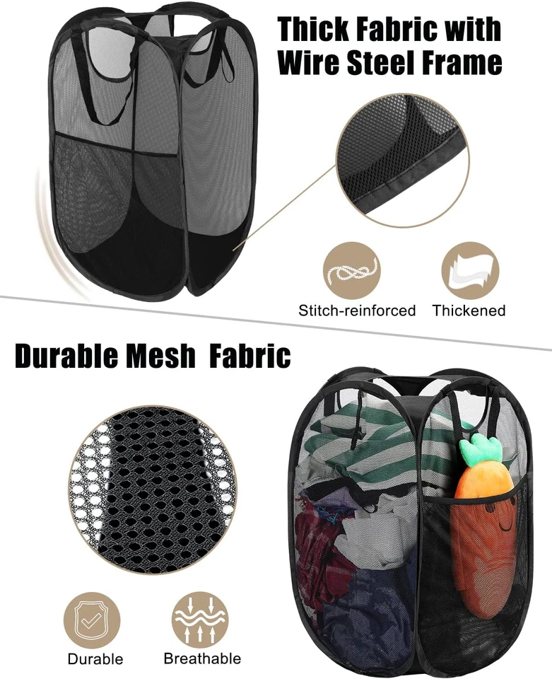 2 Pcs Strong Mesh Pop-Up Laundry Hamper, Quality Pop up Hampers for Laundry with - Image 4 of 4