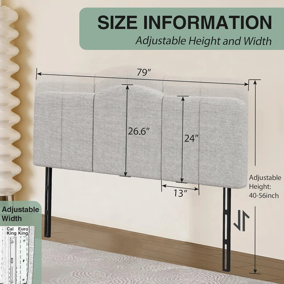 King Size Headboard Panels Backboard, Upholstered Foldable California King Bed F - Image 2 of 4