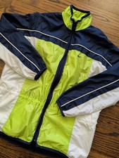 Vtg Nike Full Zip Windbreaker Jacket Blue Lime Green Colorblock 90s Y2K Women M