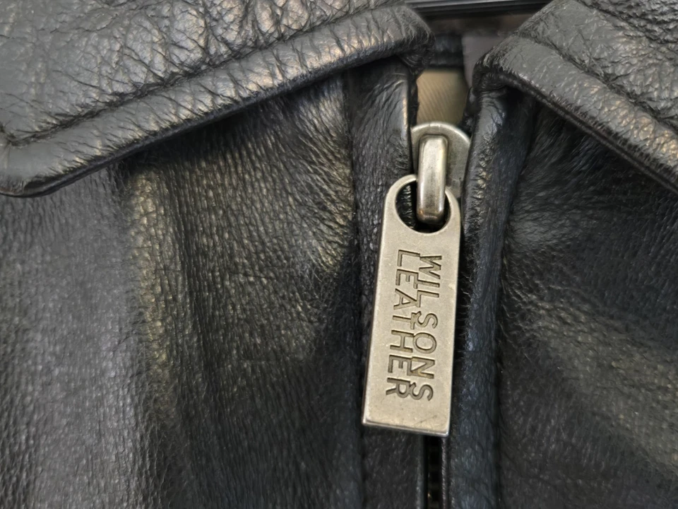 Chaqueta de Cuero Wilsons Para Hombre M Negra Cremallera Completa Abrigo Motocicleta Bombardero Y2K Clásico Foto 4 de 4