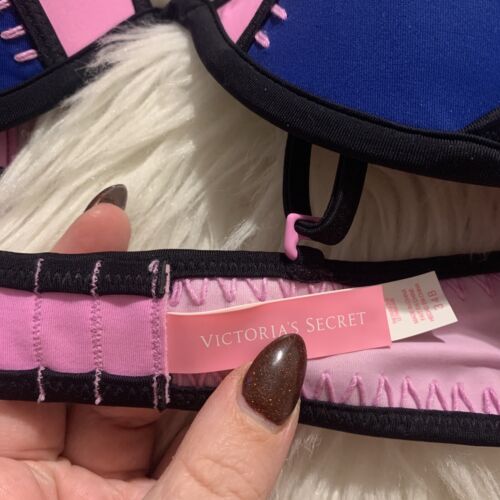 victoria's secret Sexy Bikini Schwimm Oberteil 34B Rosa Blau Push Up Neu ohne Etikett - Bild 4 von 11
