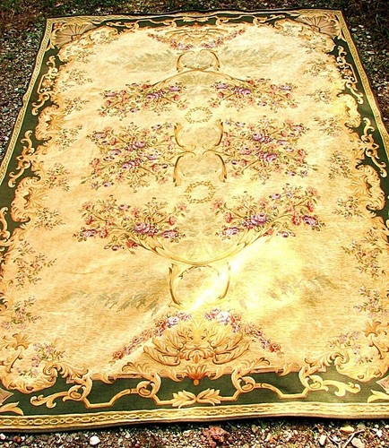 FRENCH AUBUSSON TAPESTRY RUG ROSES, SWAGS, PATERAE LARGE SIZE