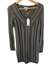 NWT MSSP Max Studio Long Sleeve knit striped Dress Medium Bodycon Cocktails Med