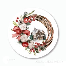 Winter Cottage Wreath Christmas Scrapbook Stickers Favors Labels Envelope Seals