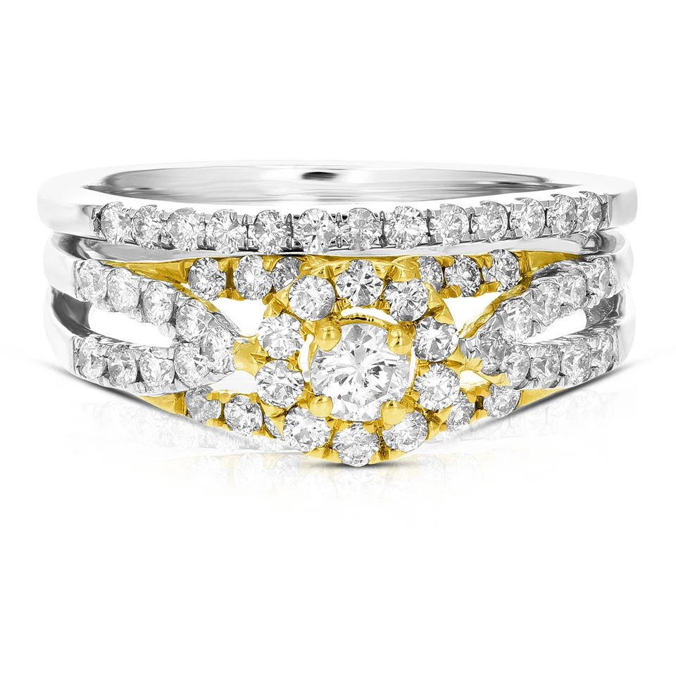 7/8 ct Diamond Wedding Ring Bridal Set for Women 14K White and Yellow Gold Round - Image 2 of 4