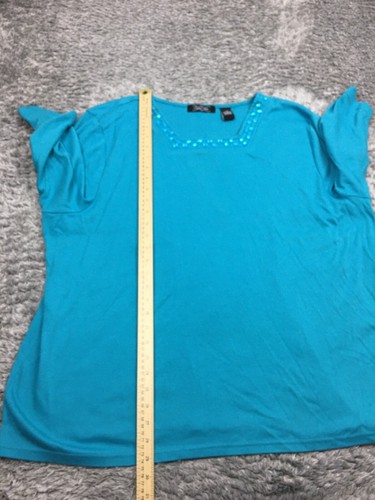 Crystal Kobe Shirt Woman Size 2X Blue 3/4 Sleeve Cotton Blend Tee - Picture 9 of 13