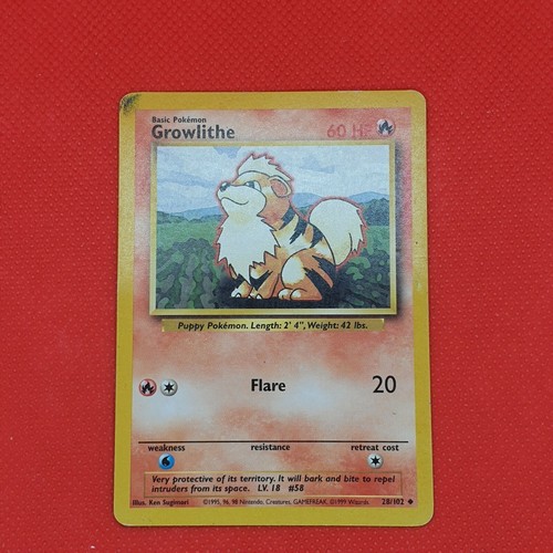 ERROR Growlithe 28/102 Base Set Pokemon Card With Black Layer Visible Error NM - Picture 12 of 12
