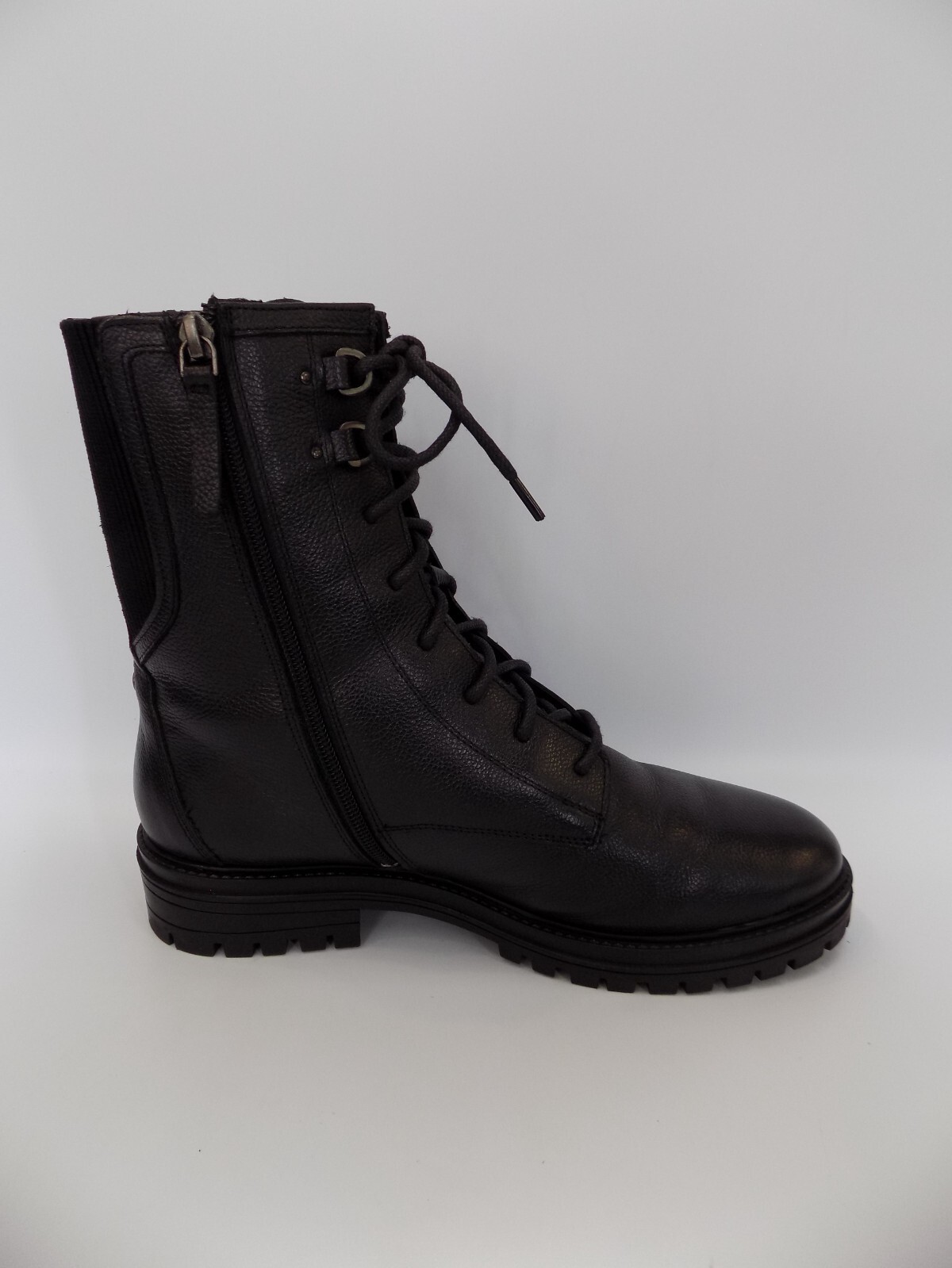 SAOLA Stivali larghi Marks & Spencer misura 7 5 donna stringati pelle nera suola grossa