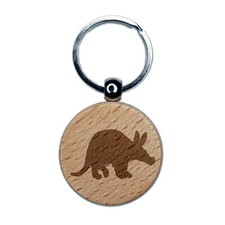 Aardvark Solid Engraved Wood Round Keychain Tag Charm